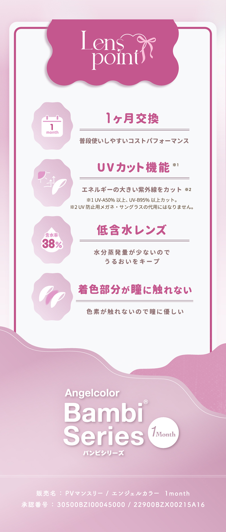 エンジェルカラー バンビシリーズマンスリーのこだわりレンズスペック