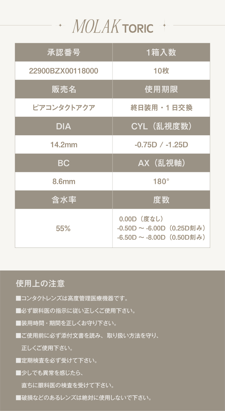 モラクトーリックの商品スペック